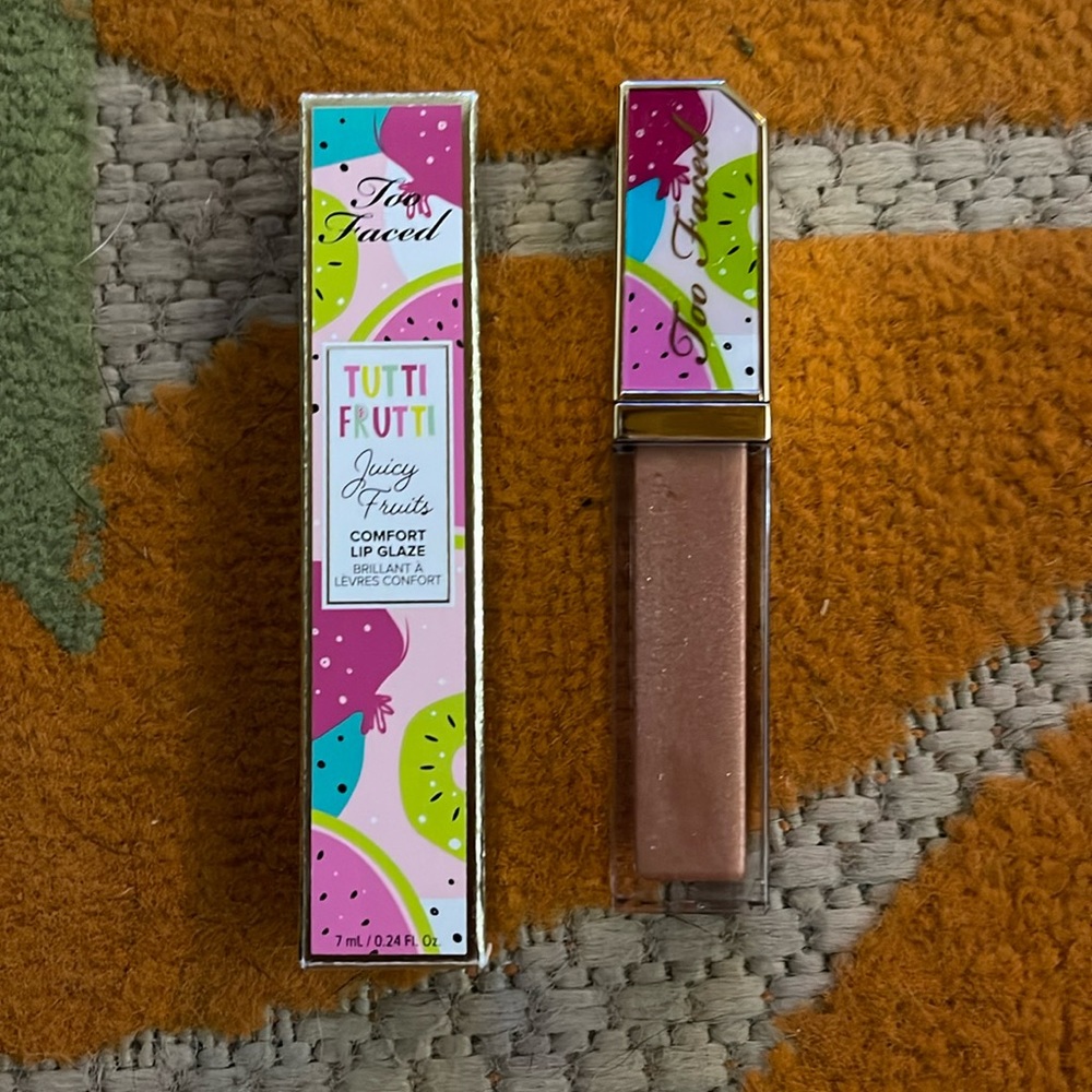 NIB Too Faced Tutti Frutti Juicy Fruits Comfort Lip Glaze-Show Me Your Coconuts